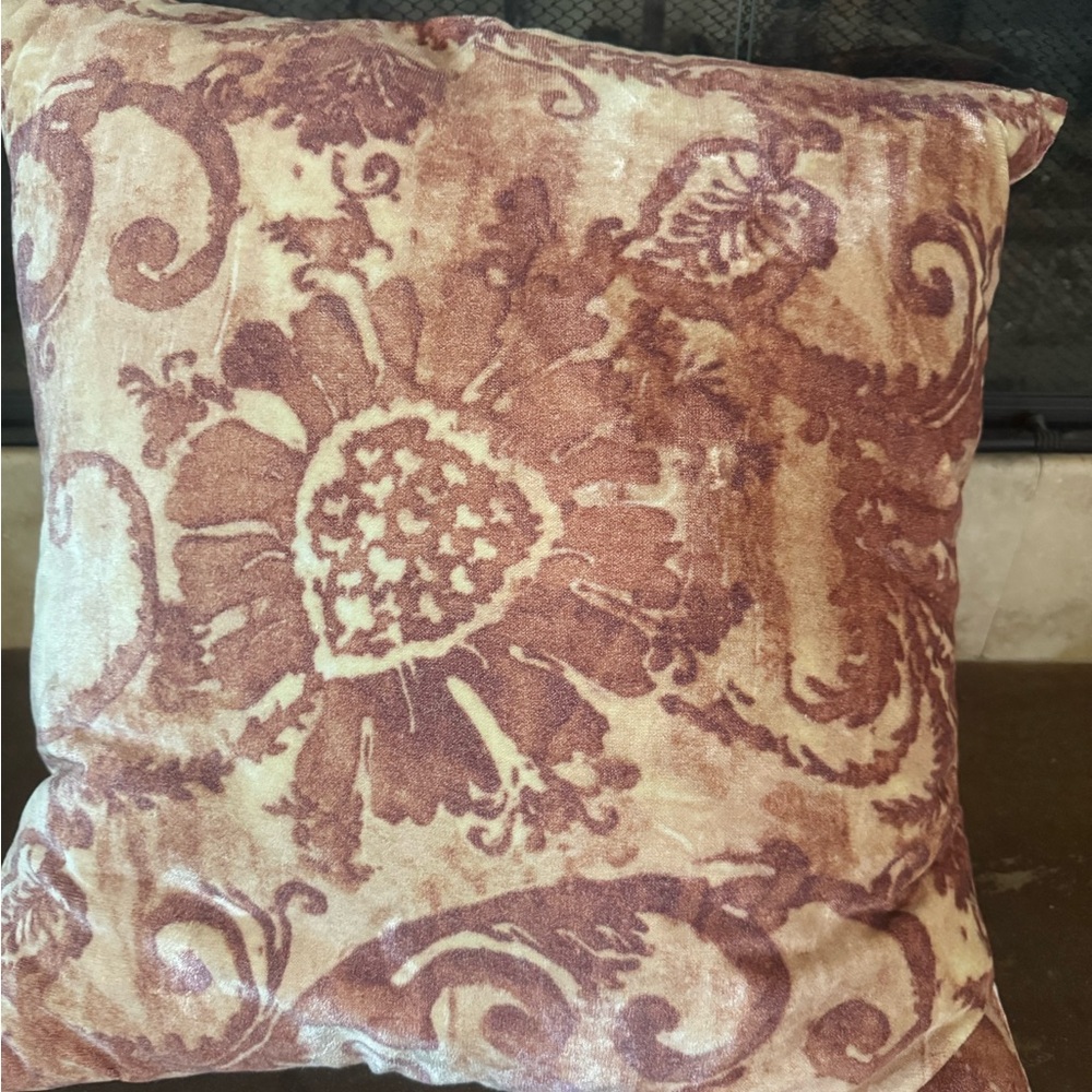 Pottery Barn Floral Velvet Pillow - Brown and Cream